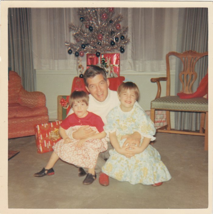 (Left to right) My sister Susan, Daddy, and I (Christmas 1968)