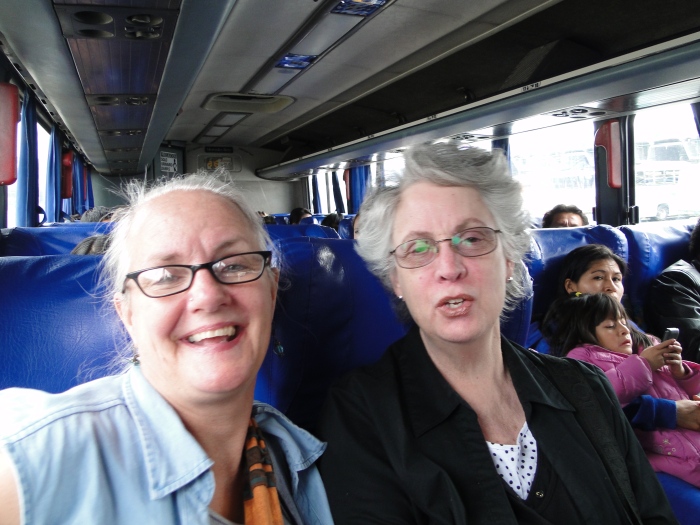 Kathy with Judith Erminger on a bus trip to Chordeleg.