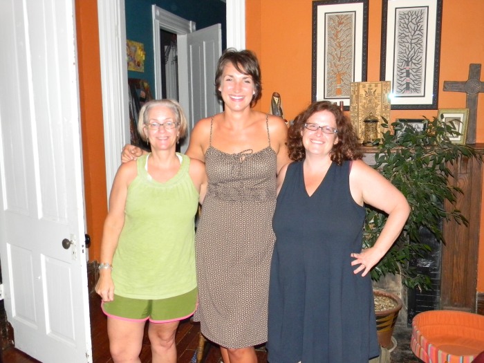 Kathy (L) with bloggers Tori Nelson (center) and Lisa Kramer (R) in our Lexington library, Summer 2012--