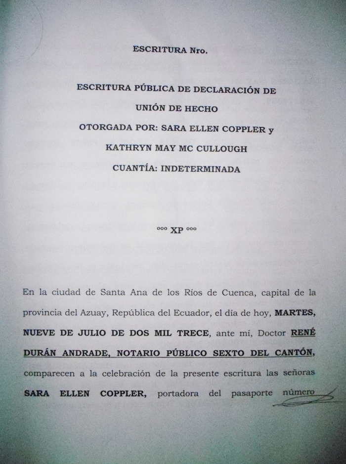Ecuadorian civil union contract--