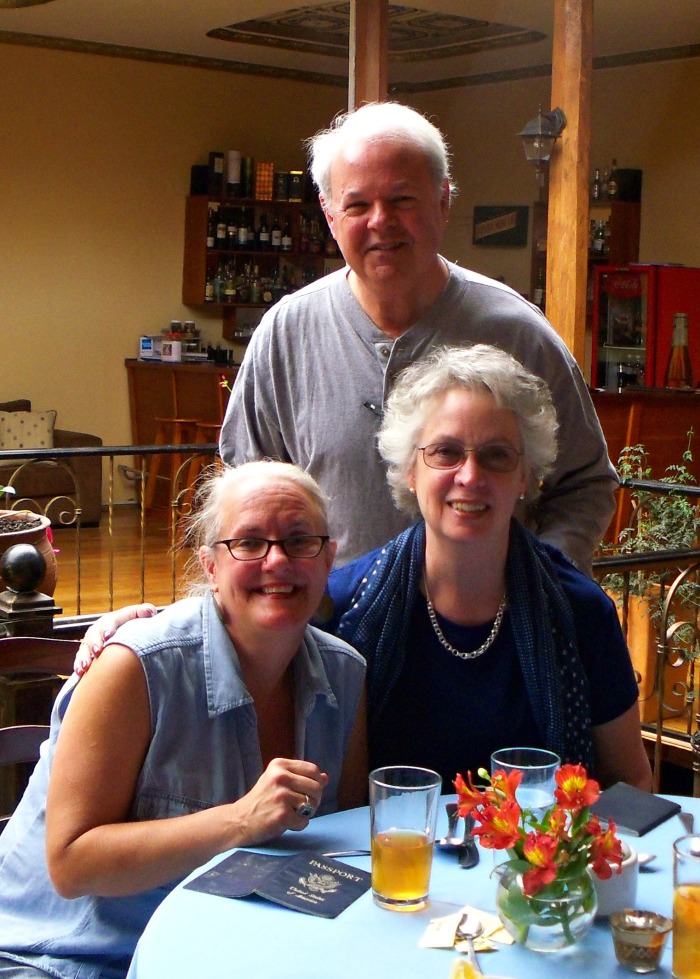 Kathy celebrating visa approval with Wayne and Judith Erminger at California Kitchen.