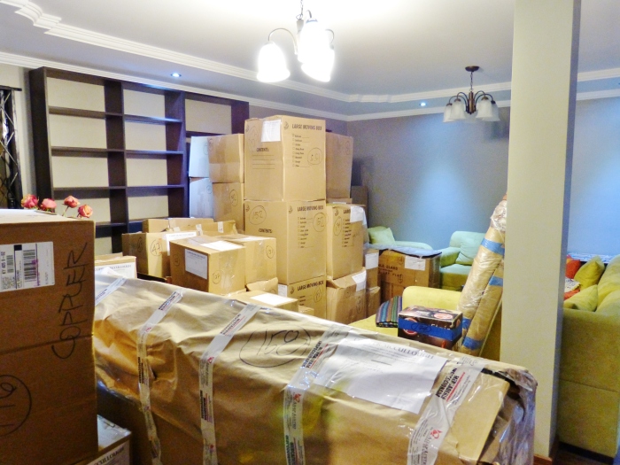 Boxes piled in the living room--(Sara's image)
