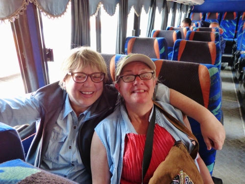 Sara and Kathy aboard the bus to Girón--