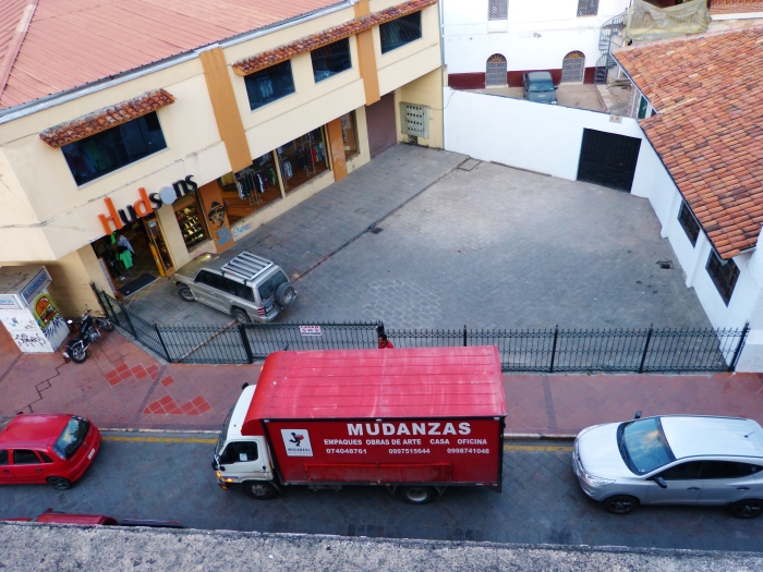 In the heart of the city center you can only move early in the morning or after 7pm.  Photo of our truck taken from our terrace--