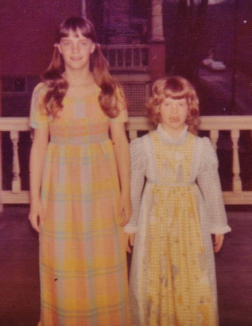 Kathy and Lynn when they were kids, when Kathy was tall and Lynn was small.